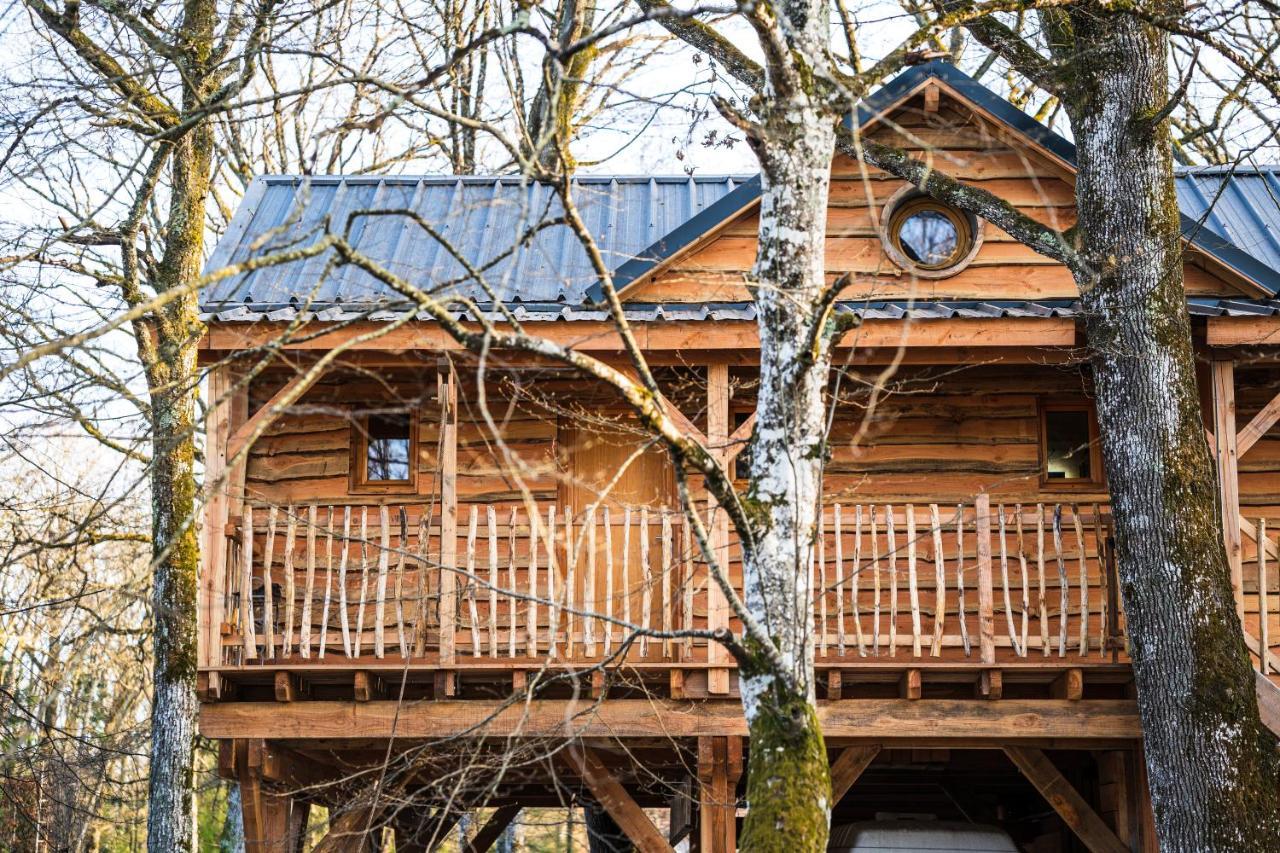 Charmante Cabane Dans Les Arbres Avec Jacuzzi Et Sauna Boismorand Exterior foto